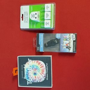 Techy bundle of 3 adapter plug wireless remote selfies wireless charging pad NIP